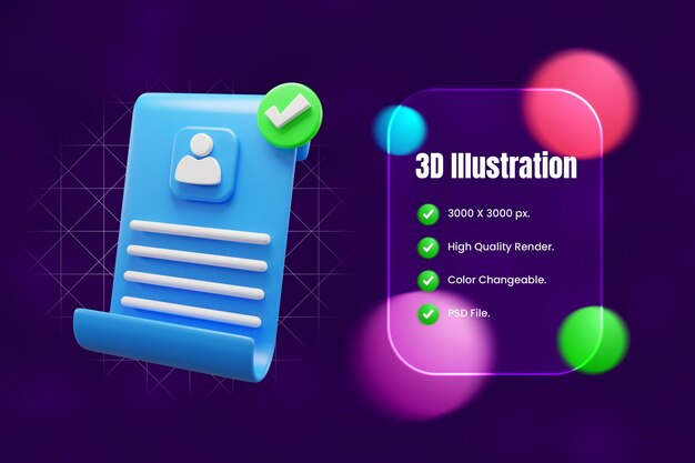 CV genehmigte 3D-Illustration oder Lebenslauf genehmigte 3D-Illustration oder CV-Design 3D-Illustration