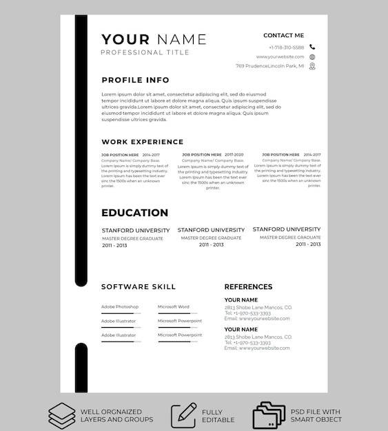 CV minimalista sin imágenes en forma editable