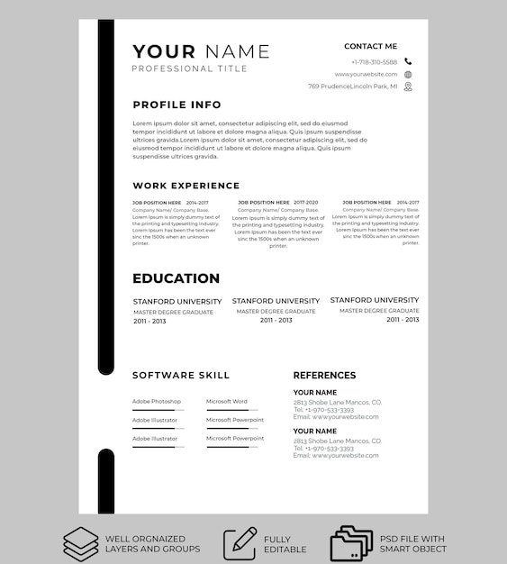 PSD cv minimalista sin imágenes en forma editable