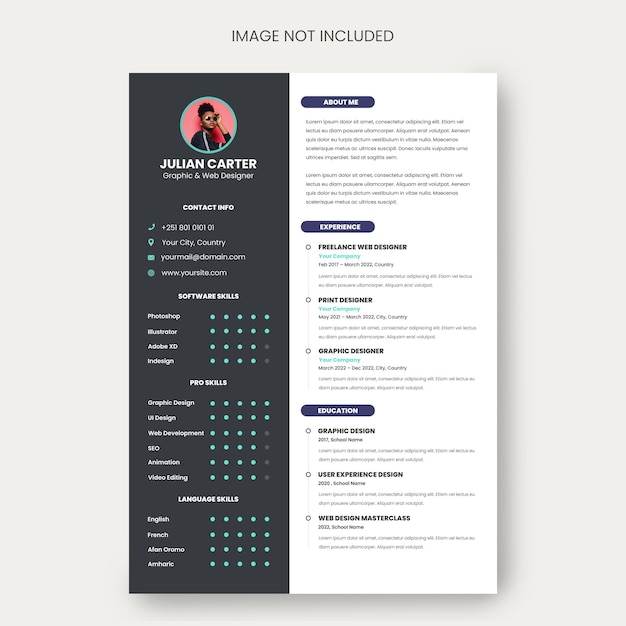 PSD cv moderno o plantilla de currículum para diseñador gráfico