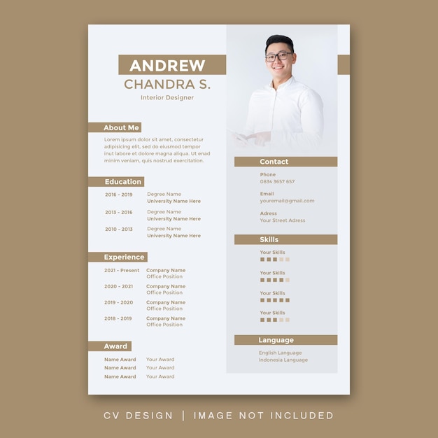 cv plantilla de diseño simple minimalista diseño moderno cv curriculum vitae diseño de lujo marrón blanco color 5