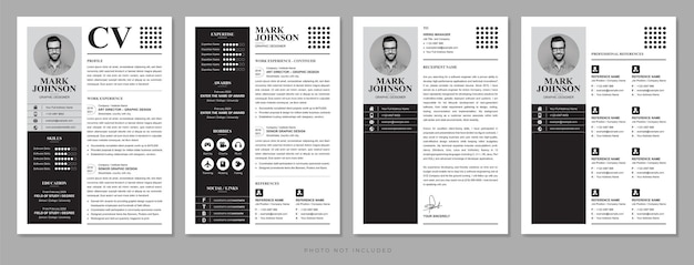 PSD un cv simple, noir et blanc, élégant, minimaliste et modifiable