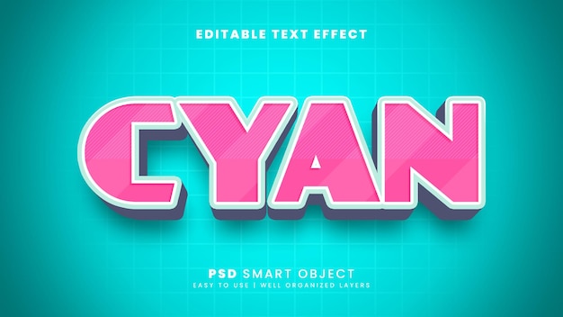 Cyan 3d bearbeitbare texteffektvorlage