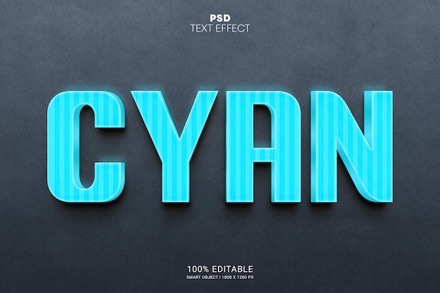 Cyan 3d psd bearbeitbares texteffektdesign