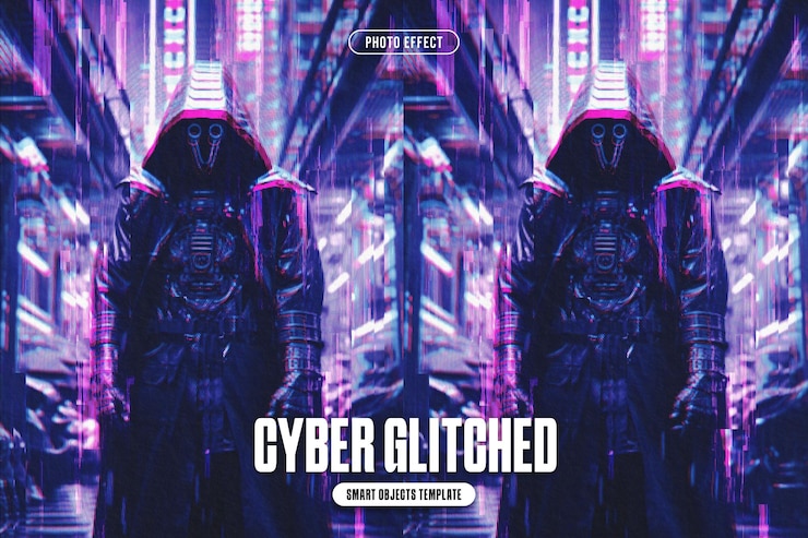 PSD cyber glitched photo effect for poster