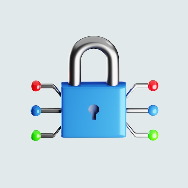 Cyber lock icon 3d render png