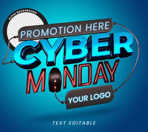 PSD cyber monday 3d selo promocional para composição com texto editável