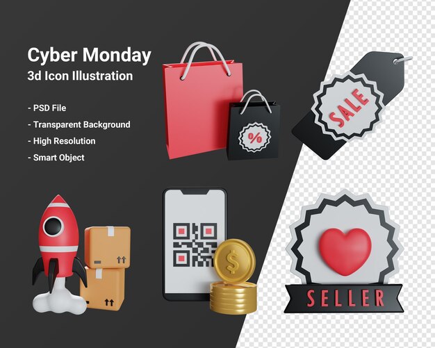 Cyber monday y compras en línea 3d icono ilustración