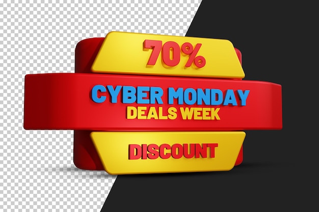 Cyber Monday Deals Week 70 por ciento de descuento Diseño de etiqueta 3D Fondo transparente psd