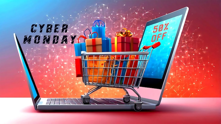 PSD cyber monday en diseño plano