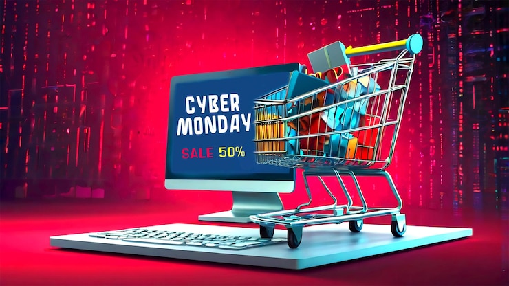 PSD cyber monday en diseño plano