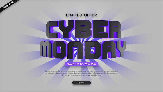 PSD cyber monday promo-banner im 3d-stil