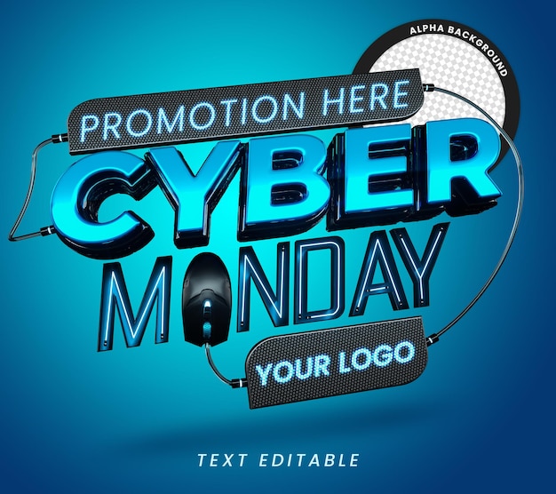 PSD cyber monday sello promocional 3d para composición con texto editable