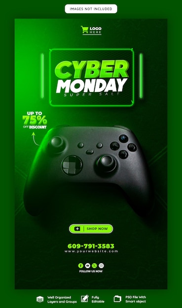 PSD le cyber monday super sale est un modèle de bannière d'histoire pour instagram et facebook.