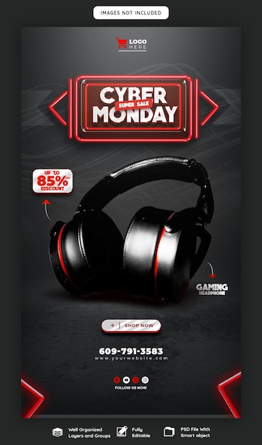 PSD cyber monday super sale plantilla de banner de historias de instagram y facebook