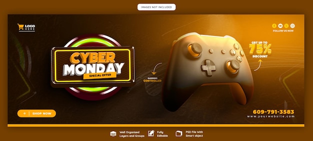 PSD cyber monday super sale plantilla de banner de portada de facebook