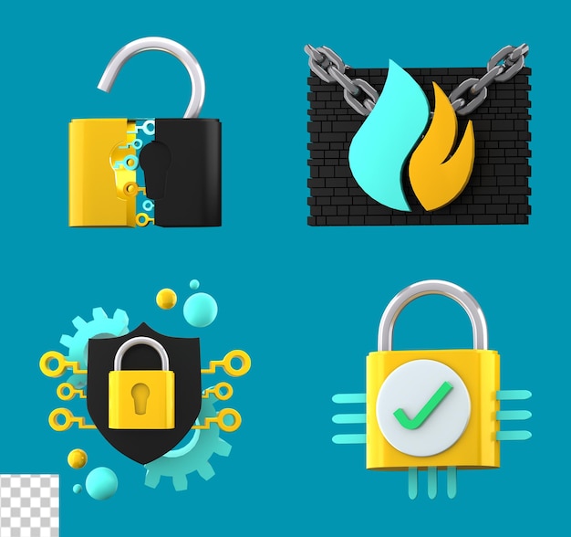 PSD cyber security 3d icon pack (pacote de ícones de segurança 3d)