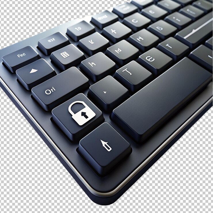 PSD cyber-sicherheit schwarze futuristische tastatur auf durchsichtigem hintergrund