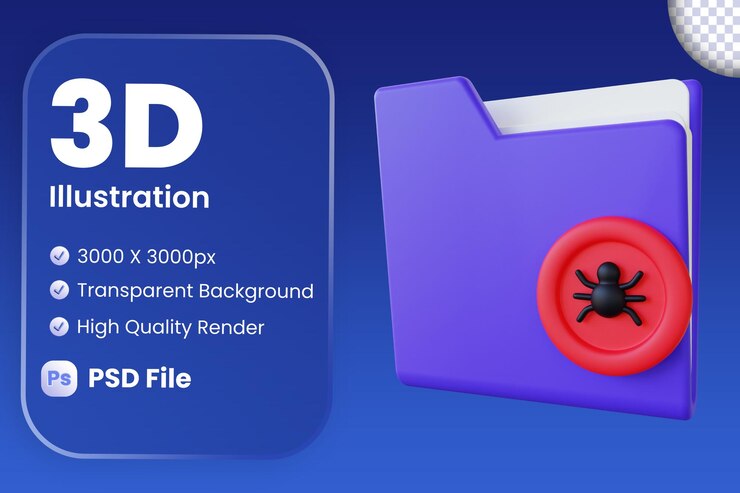 PSD cybercrime ransomware virus 3d illustration