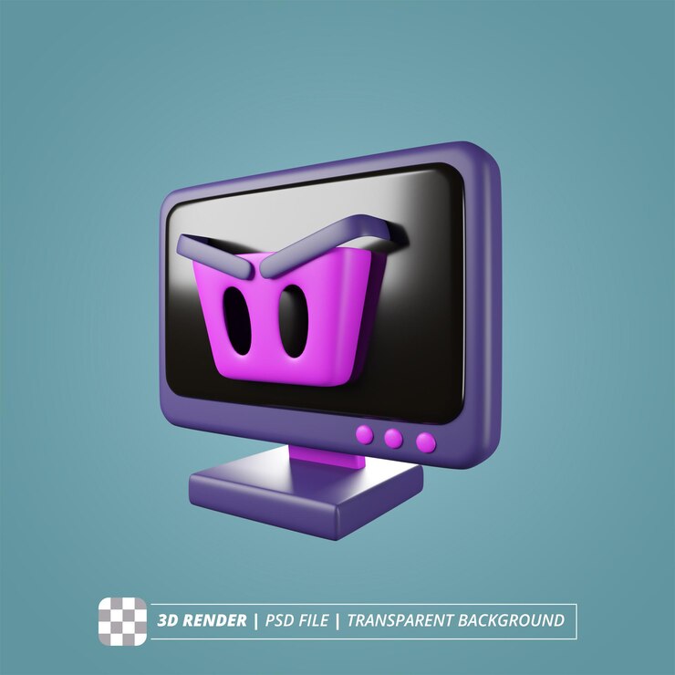PSD cybermonday basket 3d render images isoladas (imágenes aisladas en 3d) el juego se desarrolla en el mundo de la computadora.