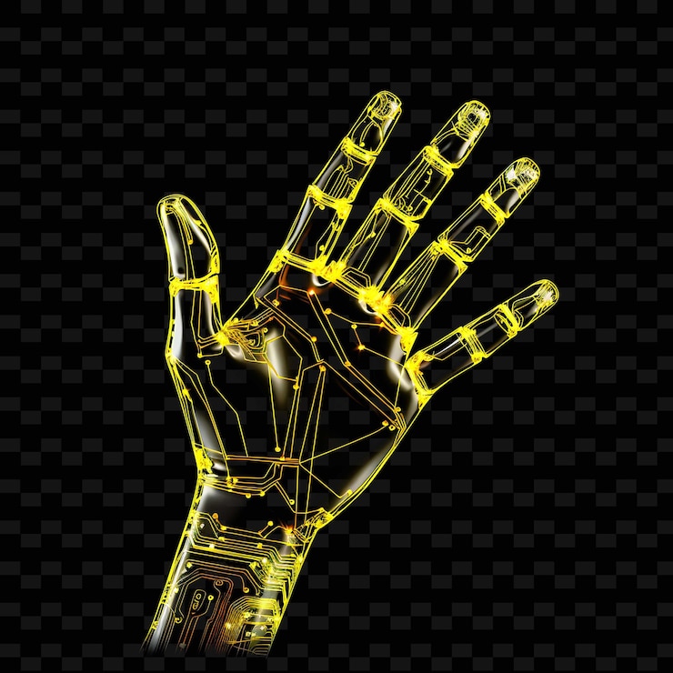 PSD cybernetic hand borderline design neon lines style robotic h shape y2k neon light art collezioni