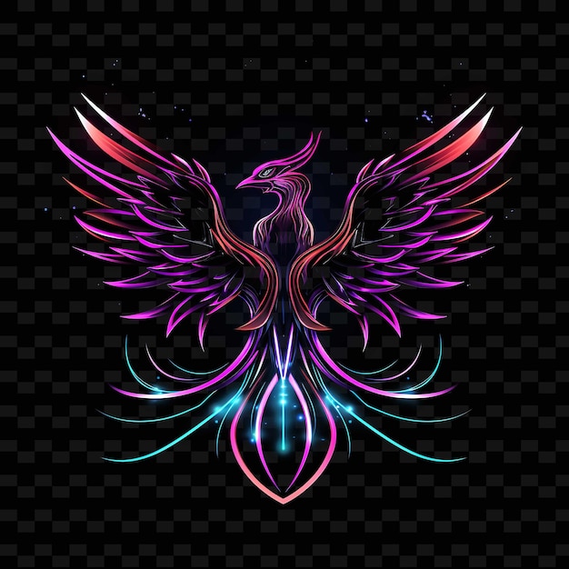 PSD cybernetic phoenix borderline design líneas de neón estilo forma robótica colecciones de arte de luz de neón y2k