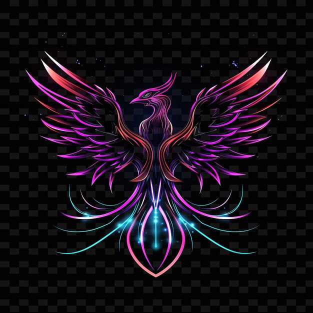 PSD cybernetic phoenix borderline design neon lines style roboti shape y2k neon light art sammlungen