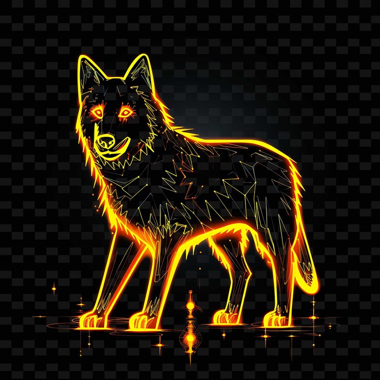 PSD cybernetic wolf borderline design líneas de neón estilo robótico en forma de w colecciones de arte de luz de neón y2k