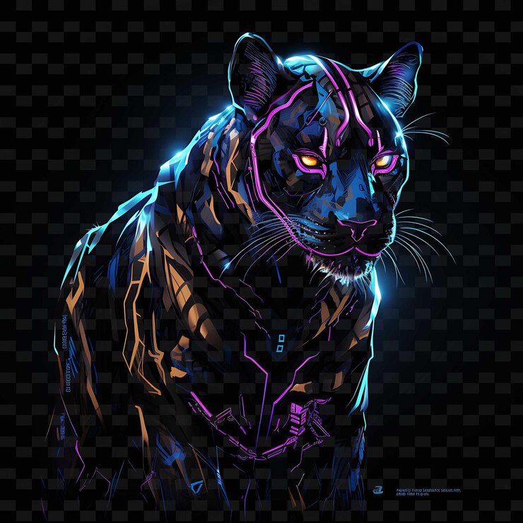 PSD cyberpunk animal borderline design linhas de néon estilo forma robótica y2k coleções de arte de luz de néon