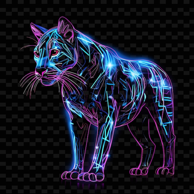 PSD cyberpunk animal diseño límite líneas de neón estilo robótico png y2k formas artes ligeras transparentes