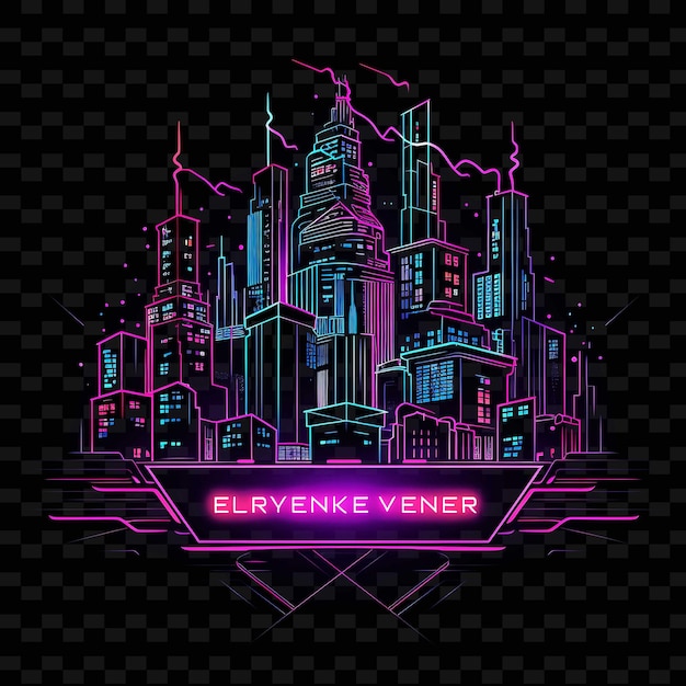 PSD cyberpunk city borderline design neon lines style high rise shape y2k neon light art colecções