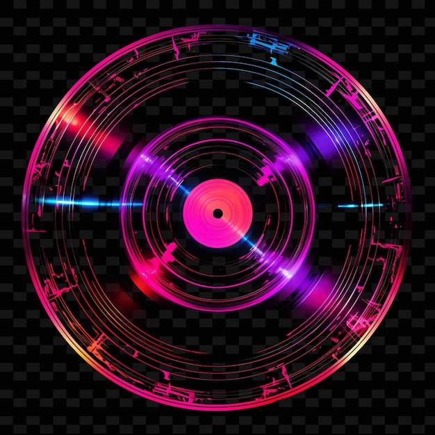 PSD cyberpunk music borderline design linhas de néon estilo vinil rec png y2k formas artes de luz transparentes