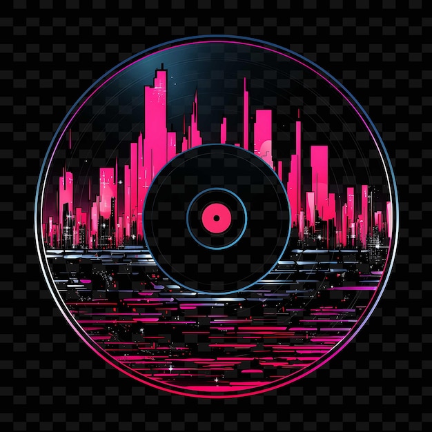 PSD cyberpunk music borderline design linhas de néon estilo vinil rec png y2k formas artes de luz transparentes
