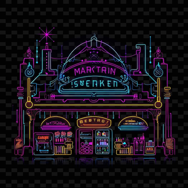 PSD cyberpunk night market diseño límite líneas de neón estilo ne forma colecciones de arte de luz de neón y2k