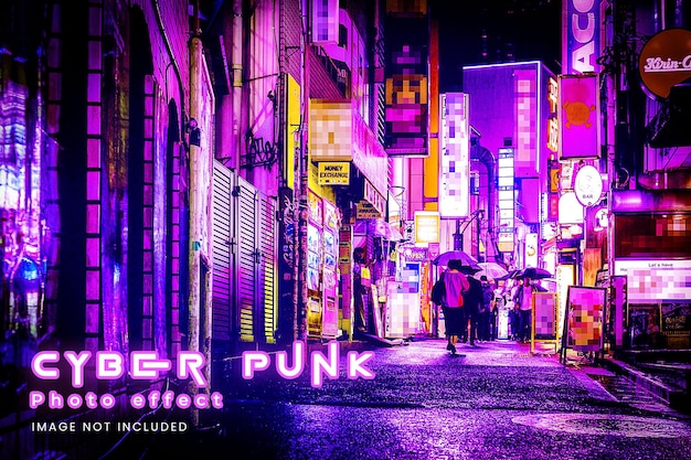 Cyberpunk posterize maquete de efeito de foto de luz