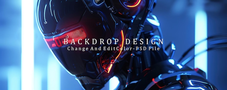 PSD cyberpunk robot head with neon lights