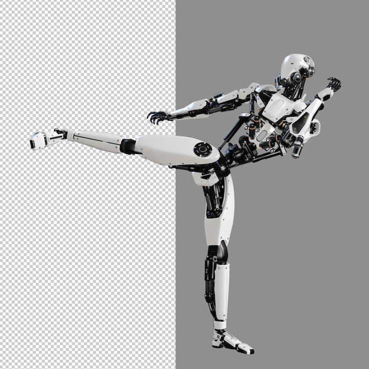 PSD cyberpunk robot patada aislado 3d render