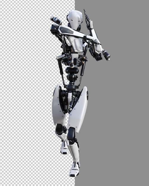 Cyberpunk-Roboter mit Muay-Thai-Pose isoliert 3D-Rendering