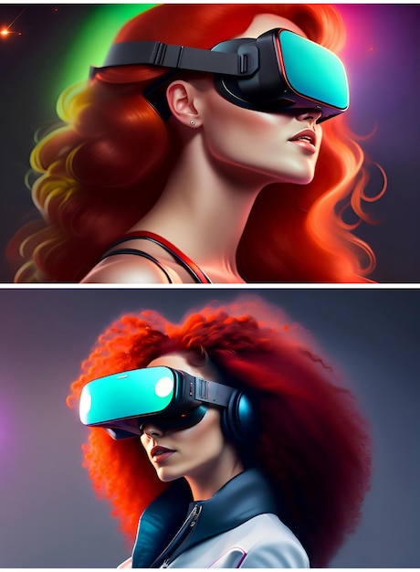 PSD cyberpunk-vr-kopf-set-konzept im neon-stil