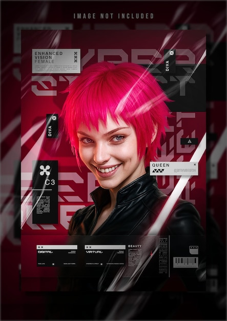 cyberpunk woman with pink hair and futuristic design