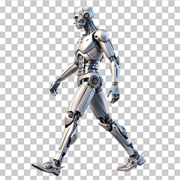 Cyborg caminando aislado en un fondo transparente