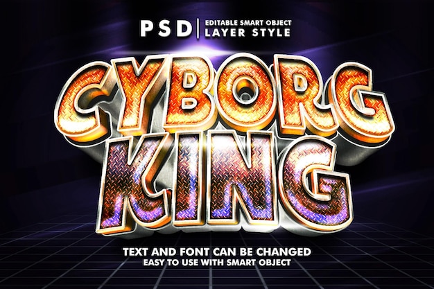 Cyborg king 3d-texteffekt premium psd mit intelligentem objekt