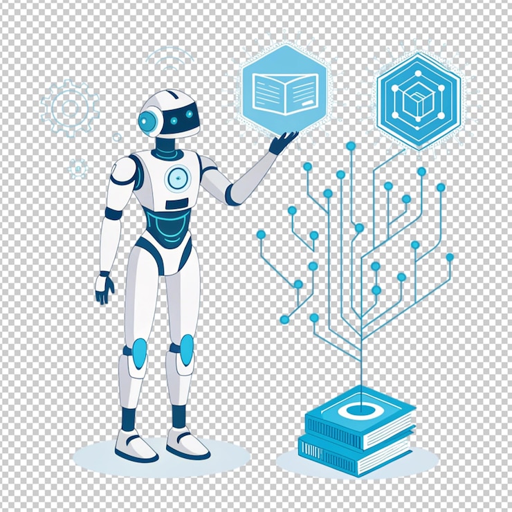 PSD cyborg robot d render automatización de procesos robóticos análisis de datos rpa en la sala de servidores generativo aigener