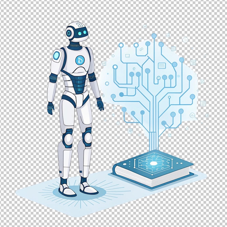 PSD cyborg robot d render automatización de procesos robóticos análisis de datos rpa en la sala de servidores generativo aigener