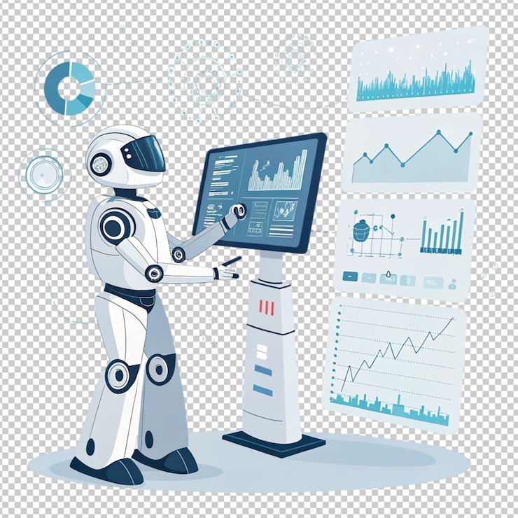 PSD cyborg robot d renderizar automatización de procesos robóticos análisis de datos rpa en sala de servidores aigener generativo