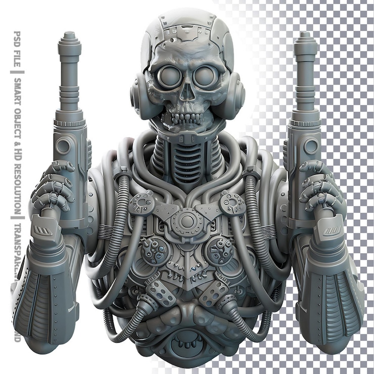 PSD cyborg skull with guns