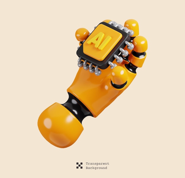 Cyborg tenant la main Une icône de micropuce isolée Support d'IA et d'intelligence artificielle Rendering 3D