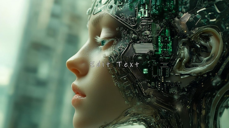 PSD cyborg woman profile futuristic technology artificial intelligence