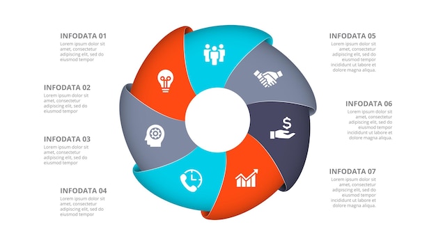 Cycle diagram with 7 options or steps Slides for business presentation Abstract infographics