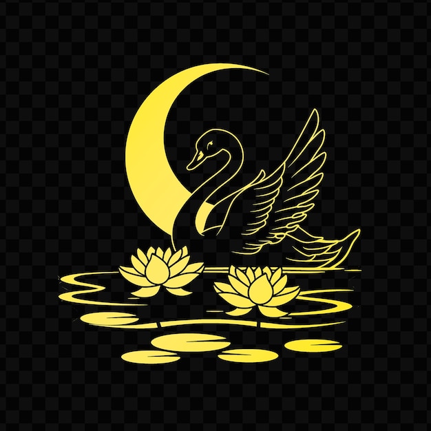 PSD un cygne sur l'eau avec une lune jaune et la lune